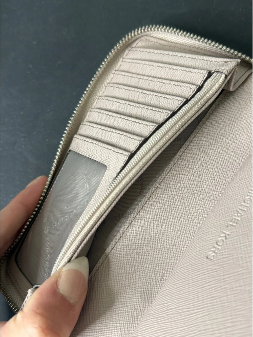 Women's Wallet | Michael Kors pebbled leather wristlet | Cement | Medium